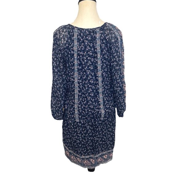 Joie Ariella 100% Silk Drop Waist Lined Navy Floral Dress Sz XS Boho Peasant - Picture 3 of 8